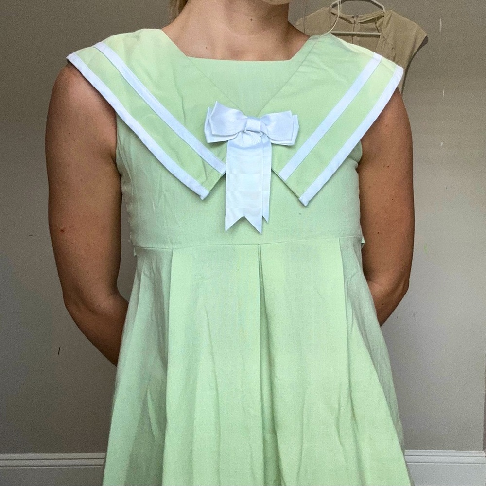 Vintage Light Green Maxi Sailor Dress with Bow - Rare Editions